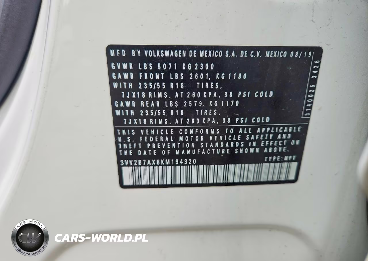 2019 Volkswagen Tiguan Se VIN:3VV2B7AX8KM194320 - 13