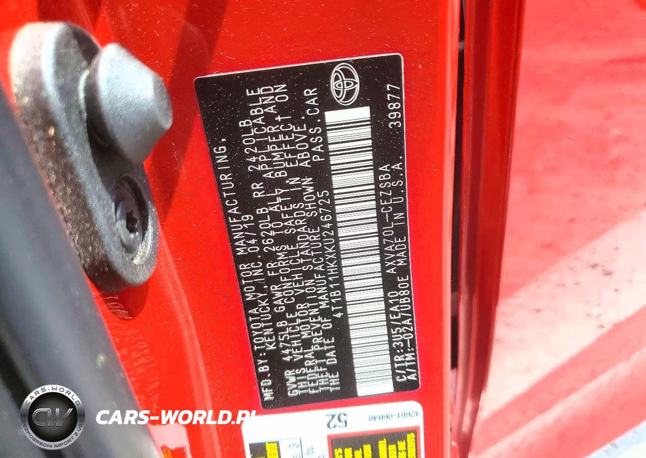 2019 Toyota Camry Se VIN:4T1B11HKXKU246725 - 12