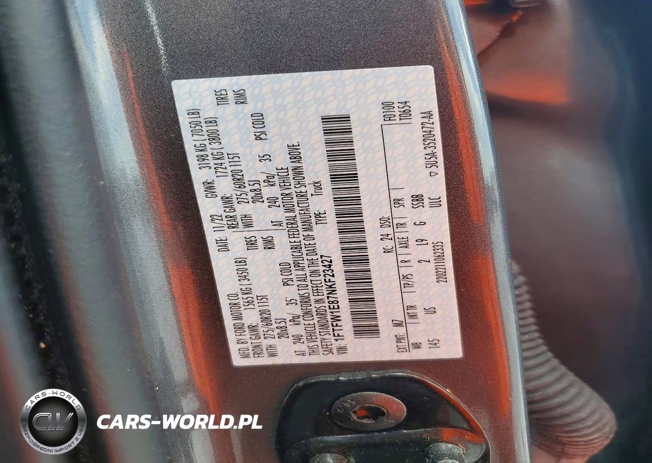 2022 Ford F150 Supercrew VIN:1FTFW1E87NKF23427 - 12