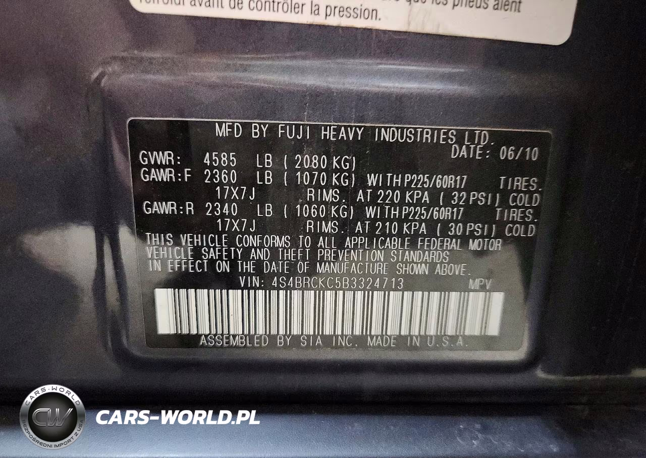 2011 Subaru Outback 2.5I Limited VIN:4S4BRCKC5B3324713 - 12