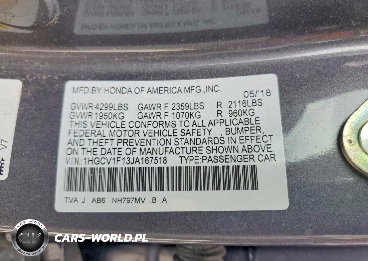 2018 Honda Accord Lx VIN:1HGCV1F13JA167518 - 12