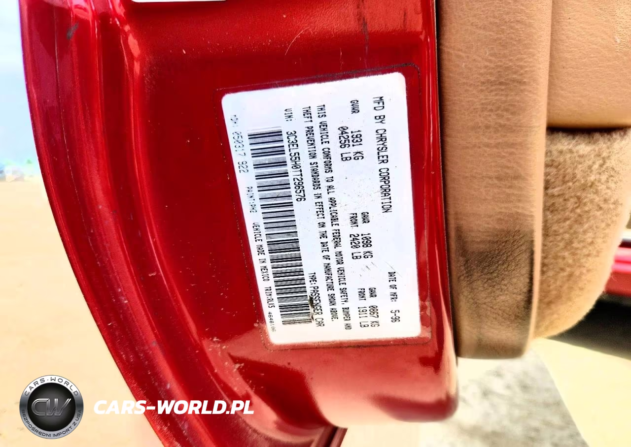 1996 Chrysler Sebring Jxi VIN:3C3EL55H0TT296576 - 12