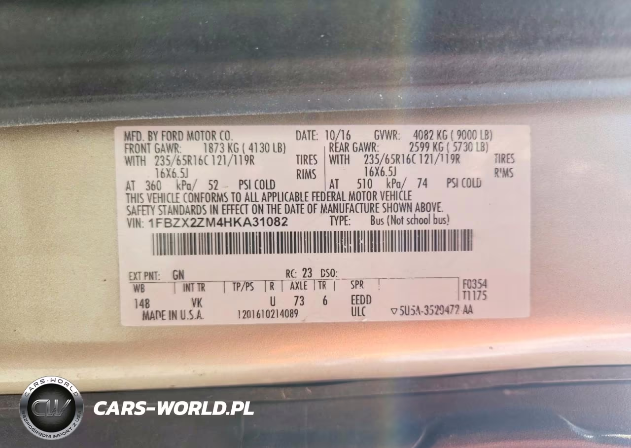 2017 Ford Transit T-350 VIN:1FBZX2ZM4HKA31082 - 14
