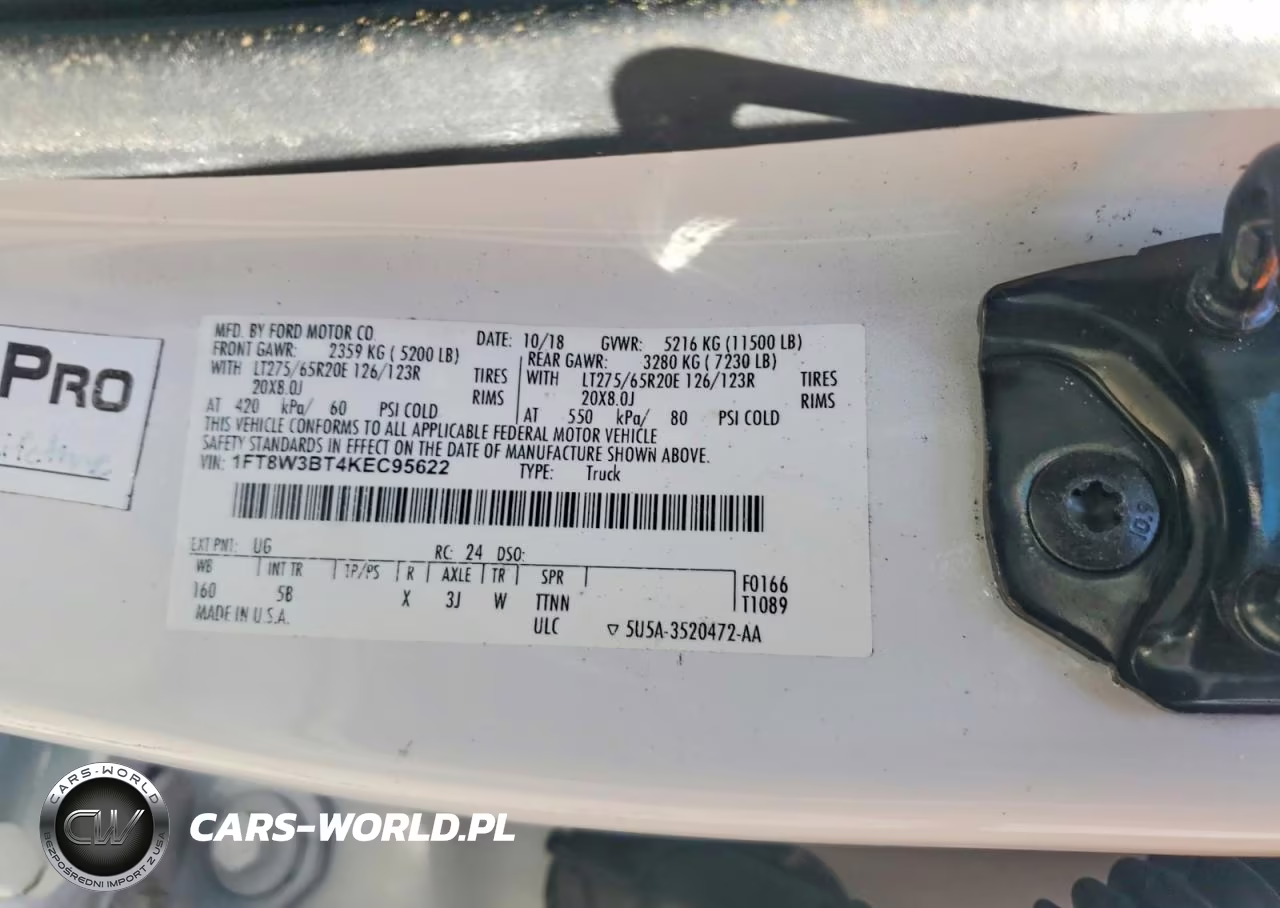 2019 Ford F350 Super Duty VIN:1FT8W3BT4KEC95622 - 12