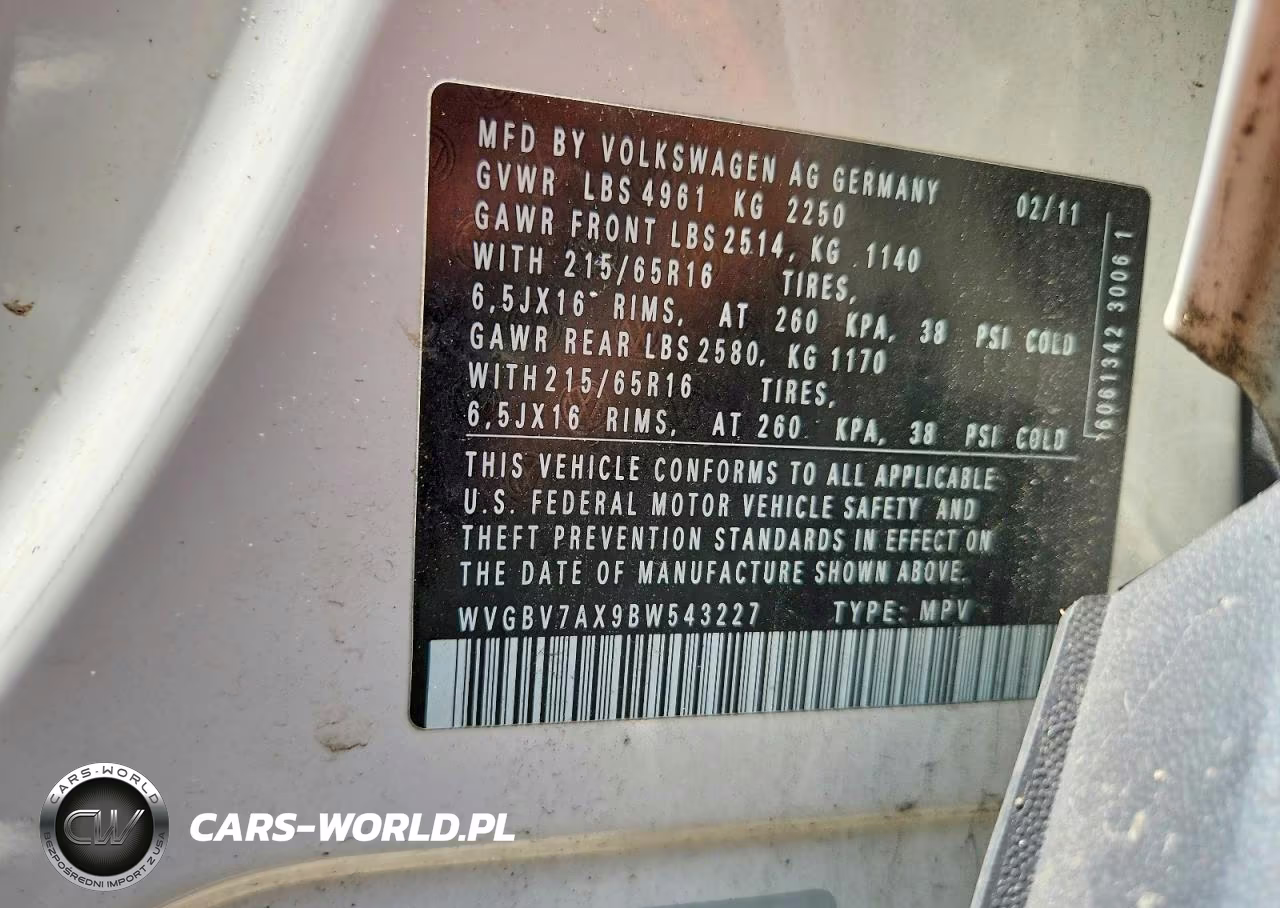 2011 Volkswagen Tiguan S VIN:WVGBV7AX9BW543227 - 13