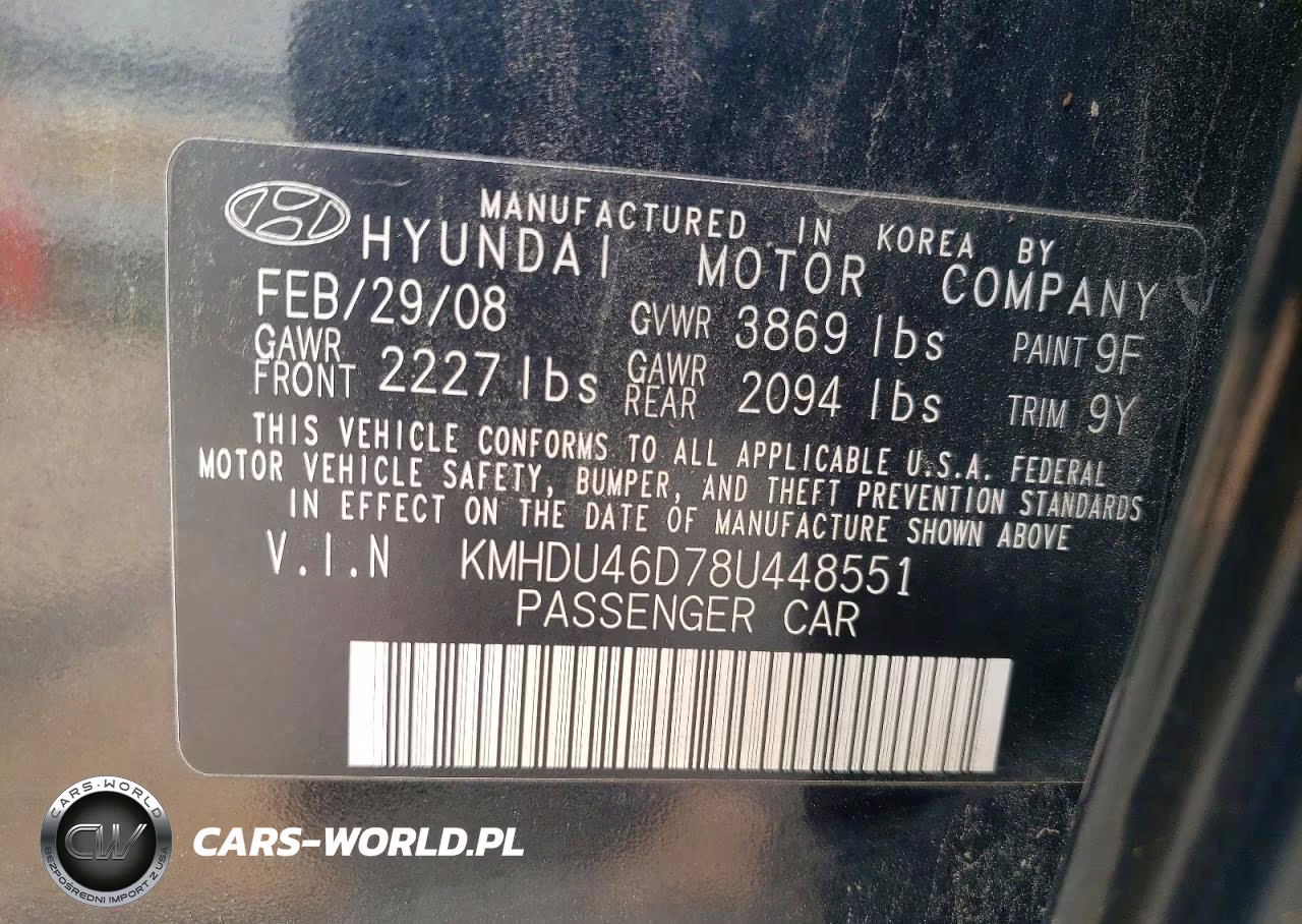 2008 Hyundai Elantra Gls VIN:KMHDU46D78U448551 - 12