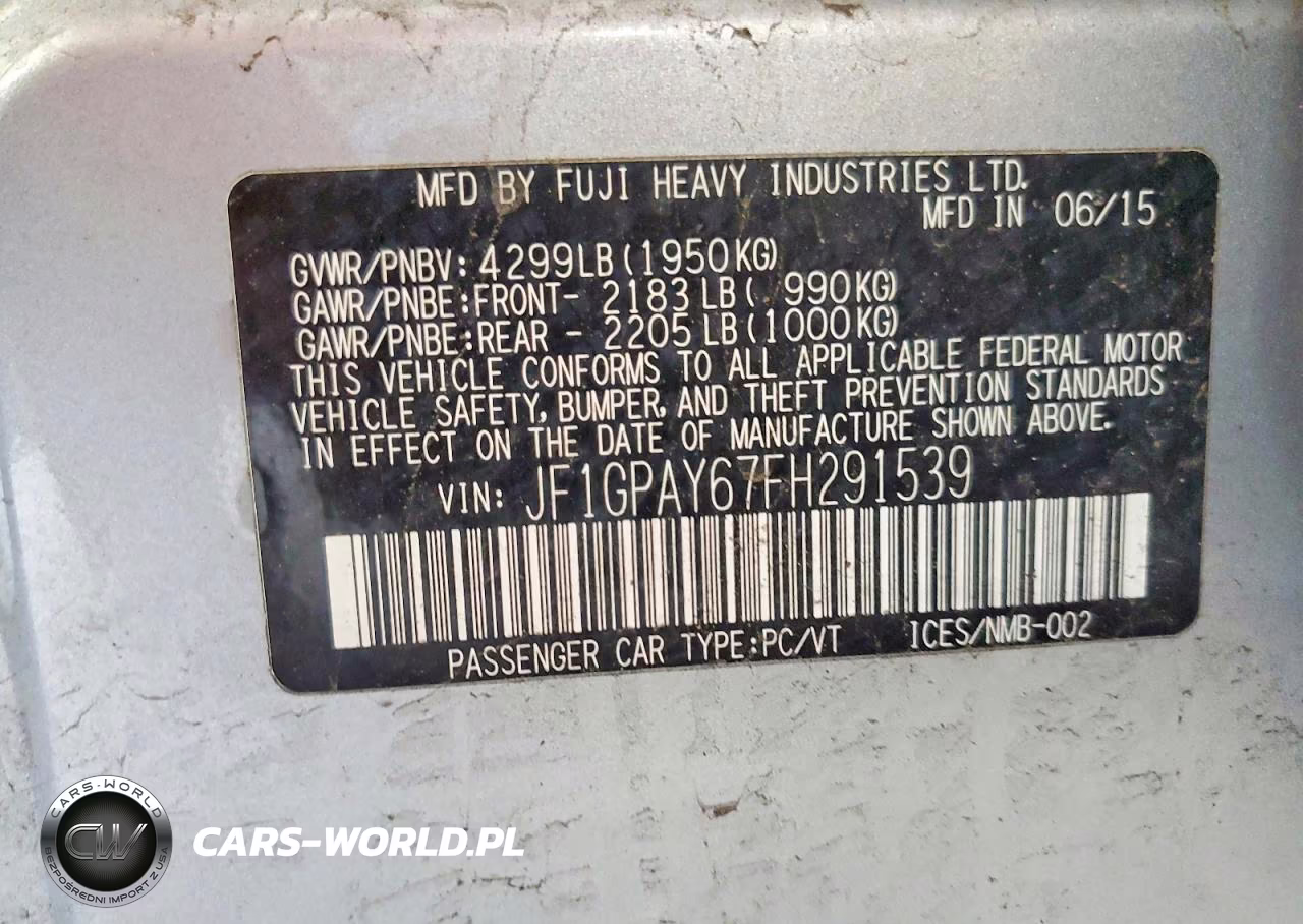 2015 Subaru Impreza Sport VIN:JF1GPAY67FH291539 - 12