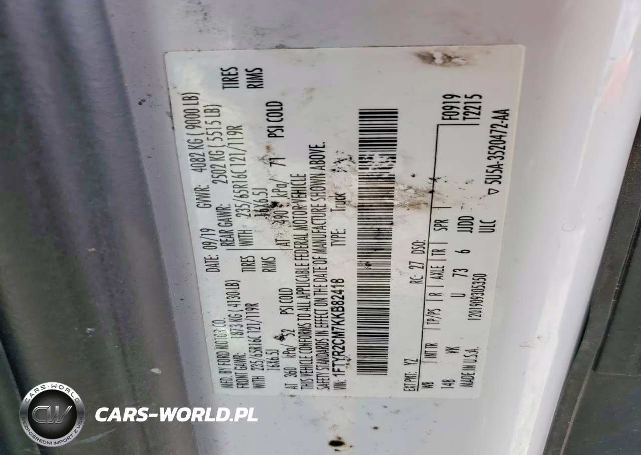 2019 Ford Transit T-250 VIN:1FTYR2CM7KKB82418 - 13