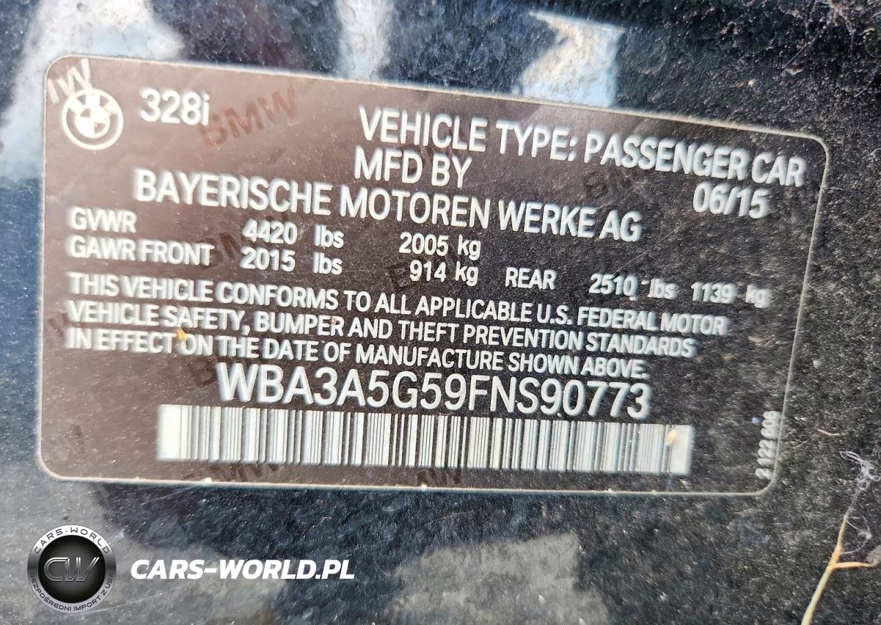 2015 BMW 328 I VIN:WBA3A5G59FNS90773 - 12
