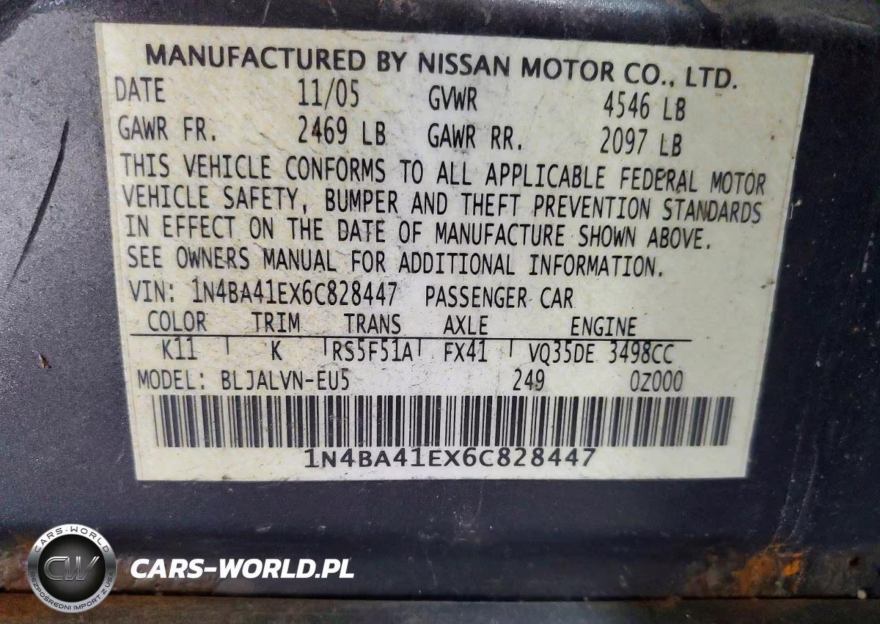 2006 Nissan Maxima VIN:1N4BA41EX6C828447 - 12