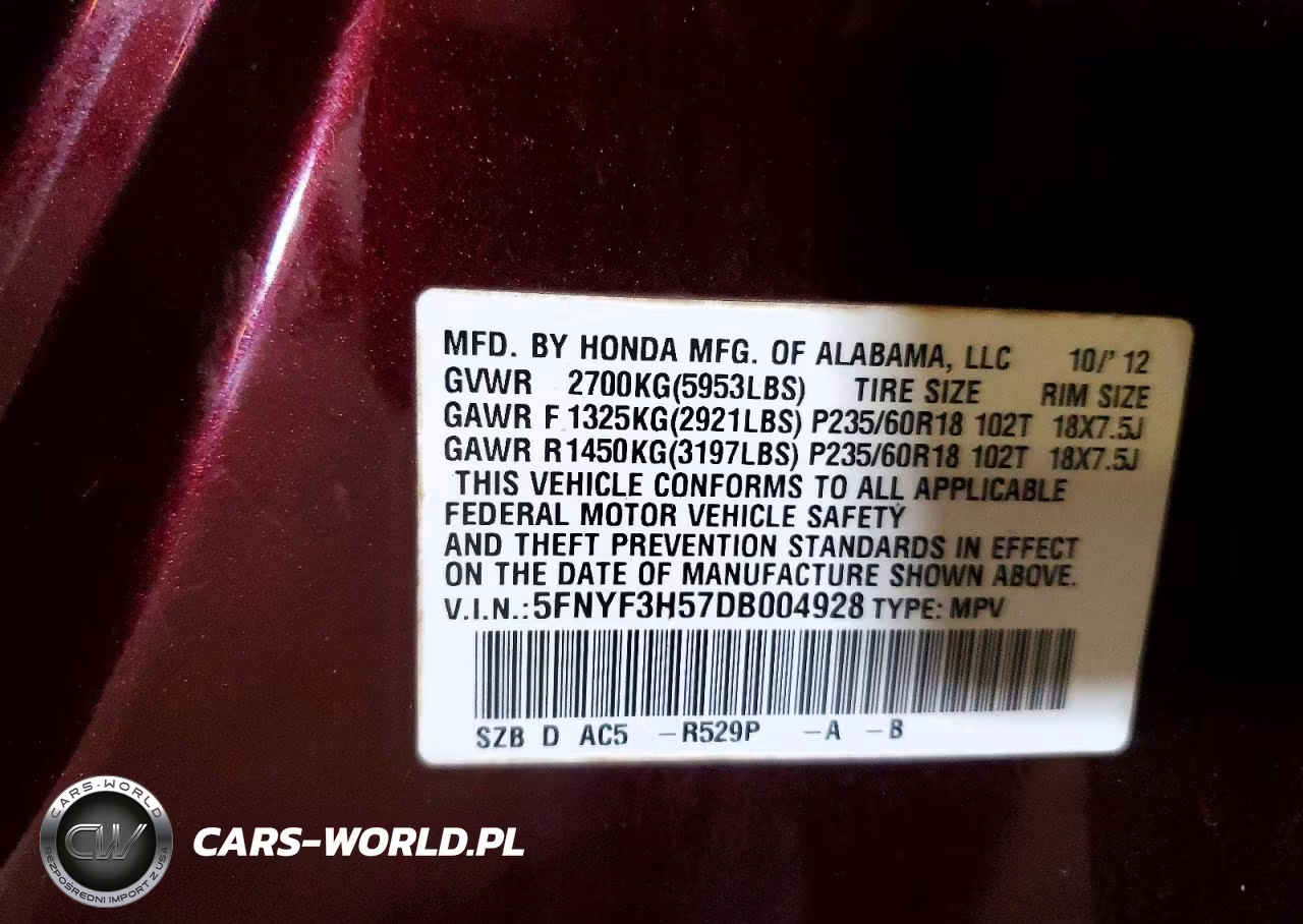 2013 Honda Pilot Exl VIN:5FNYF3H57DB004928 - 12