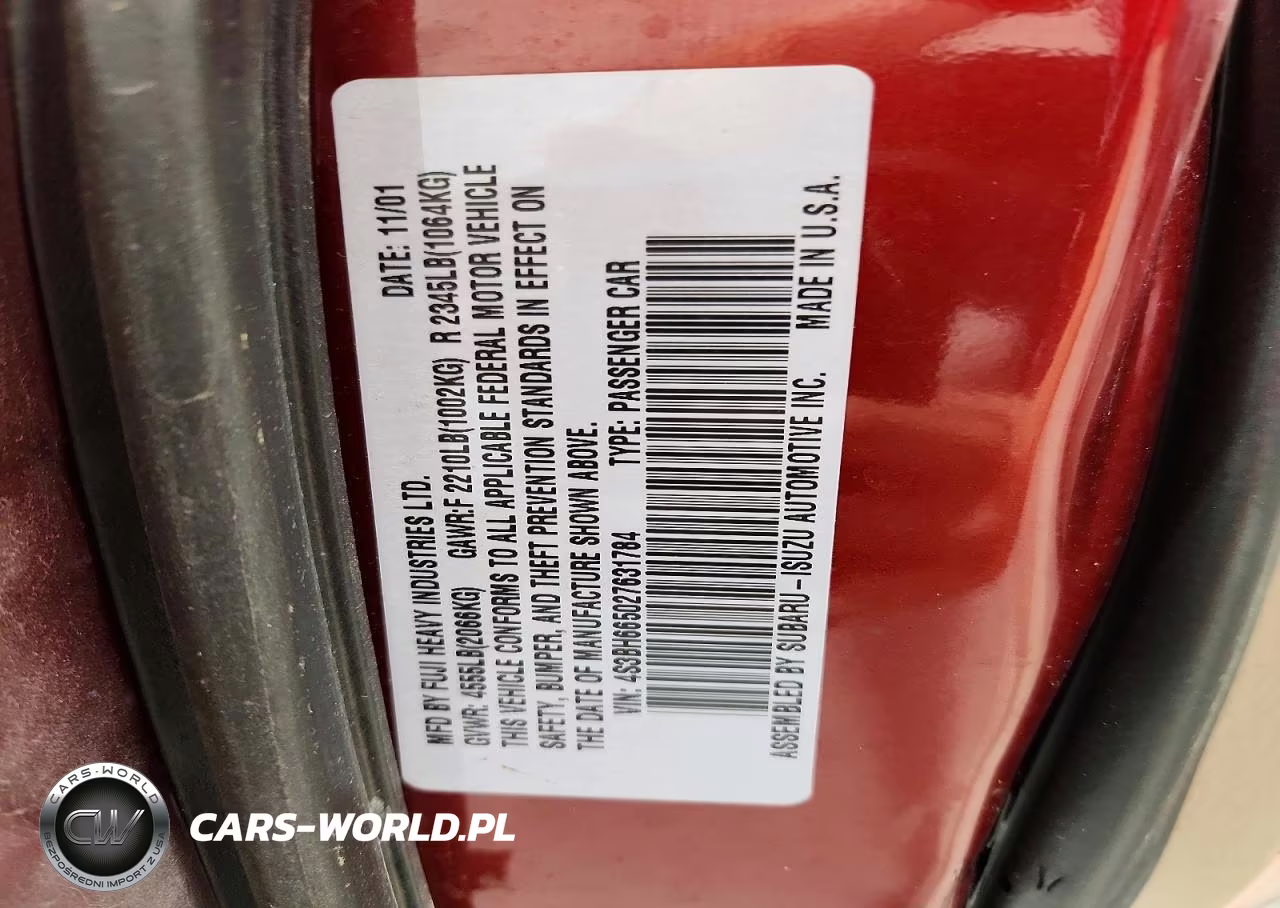 2002 Subaru Legacy VIN:4S3BH665027631784 - 13