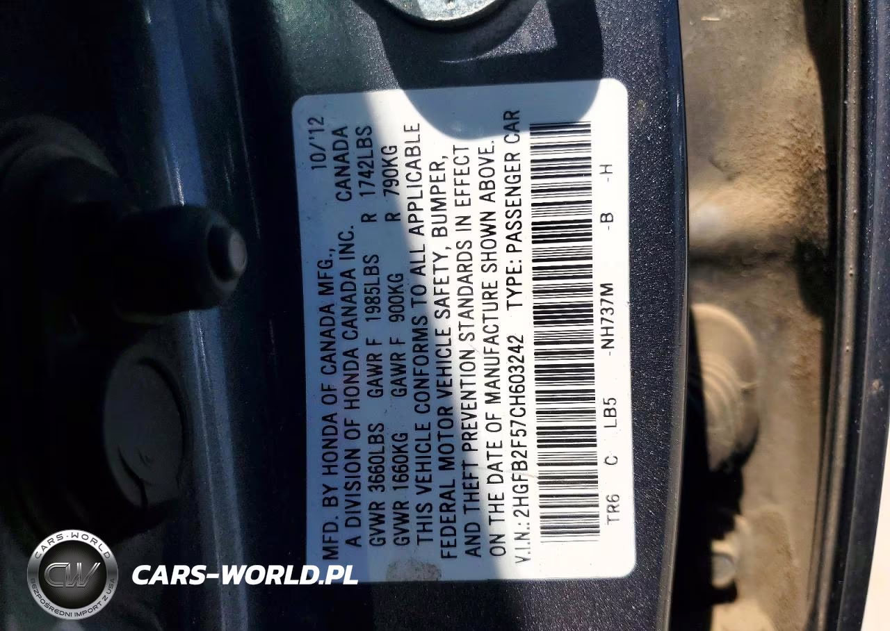 2012 Honda Civic VIN:2HGFB2F57CH603242 - 12