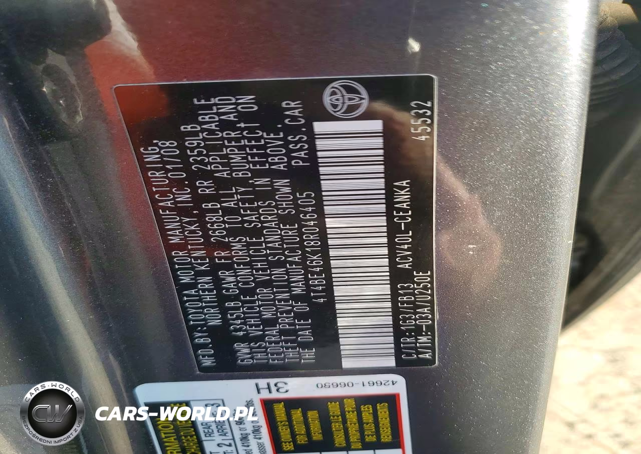 2008 Toyota Camry Le VIN:4T4BE46K18R046405 - 12