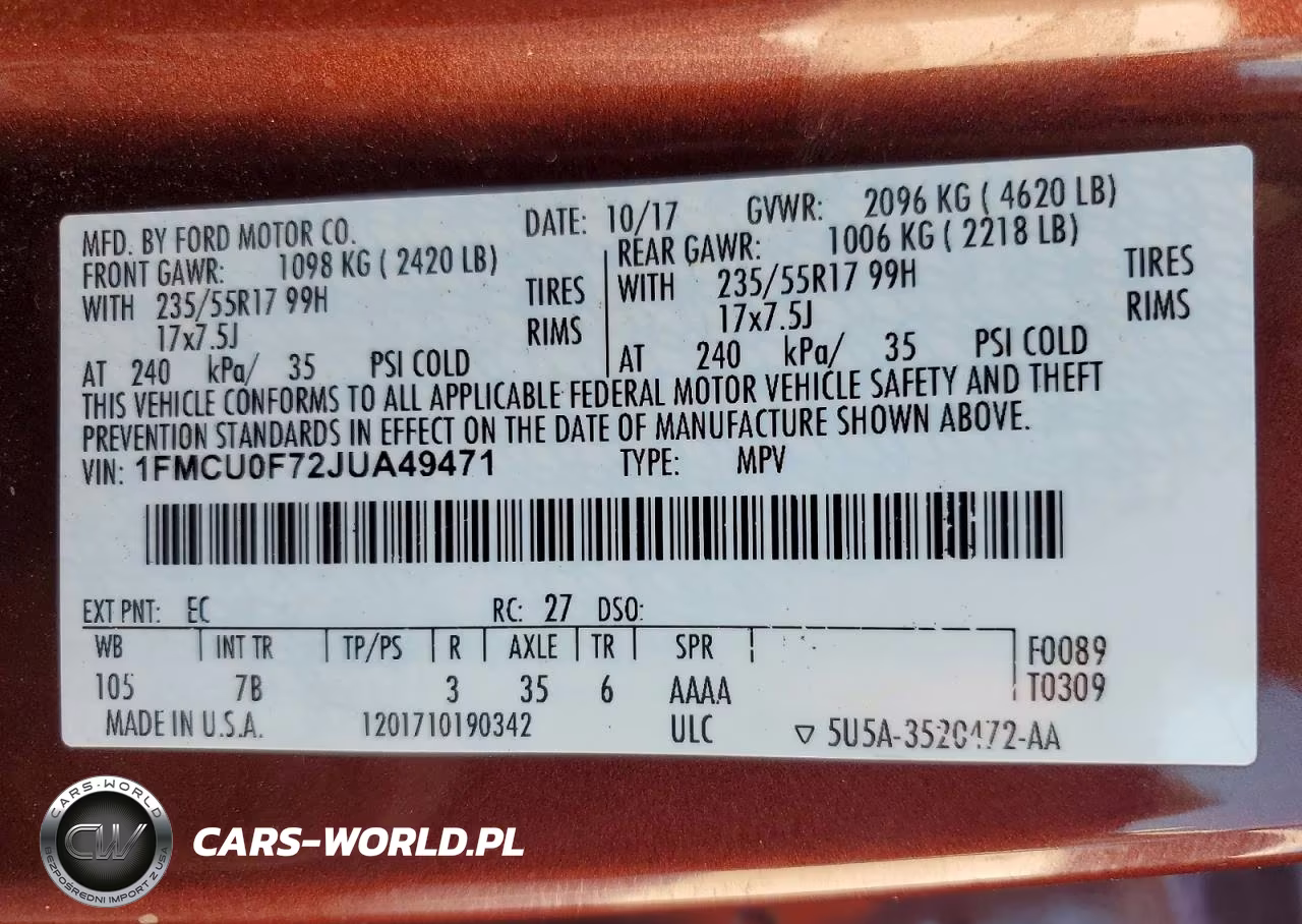 2018 Ford Escape S VIN:1FMCU0F72JUA49471 - 13