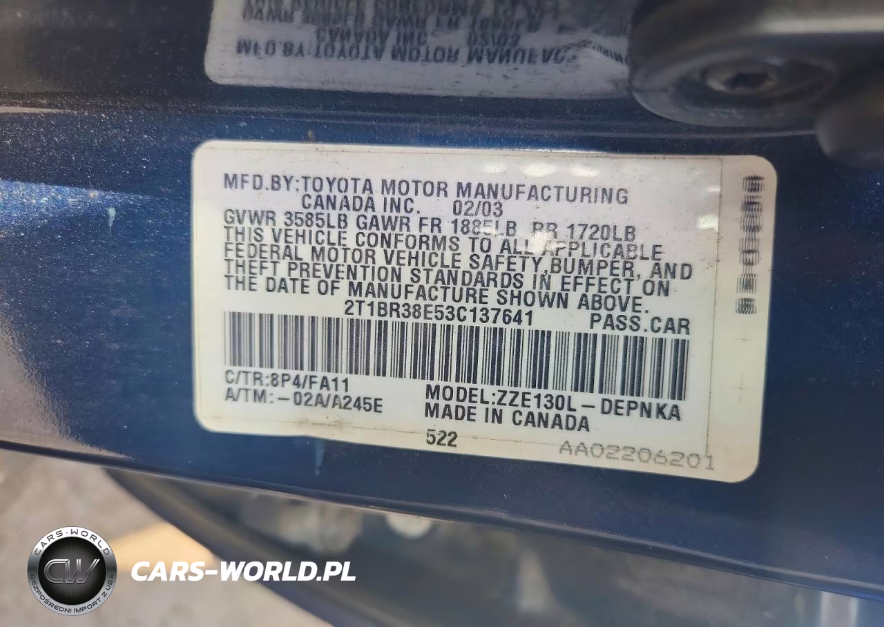 2003 Toyota Corolla Le VIN:2T1BR38E53C137641 - 12