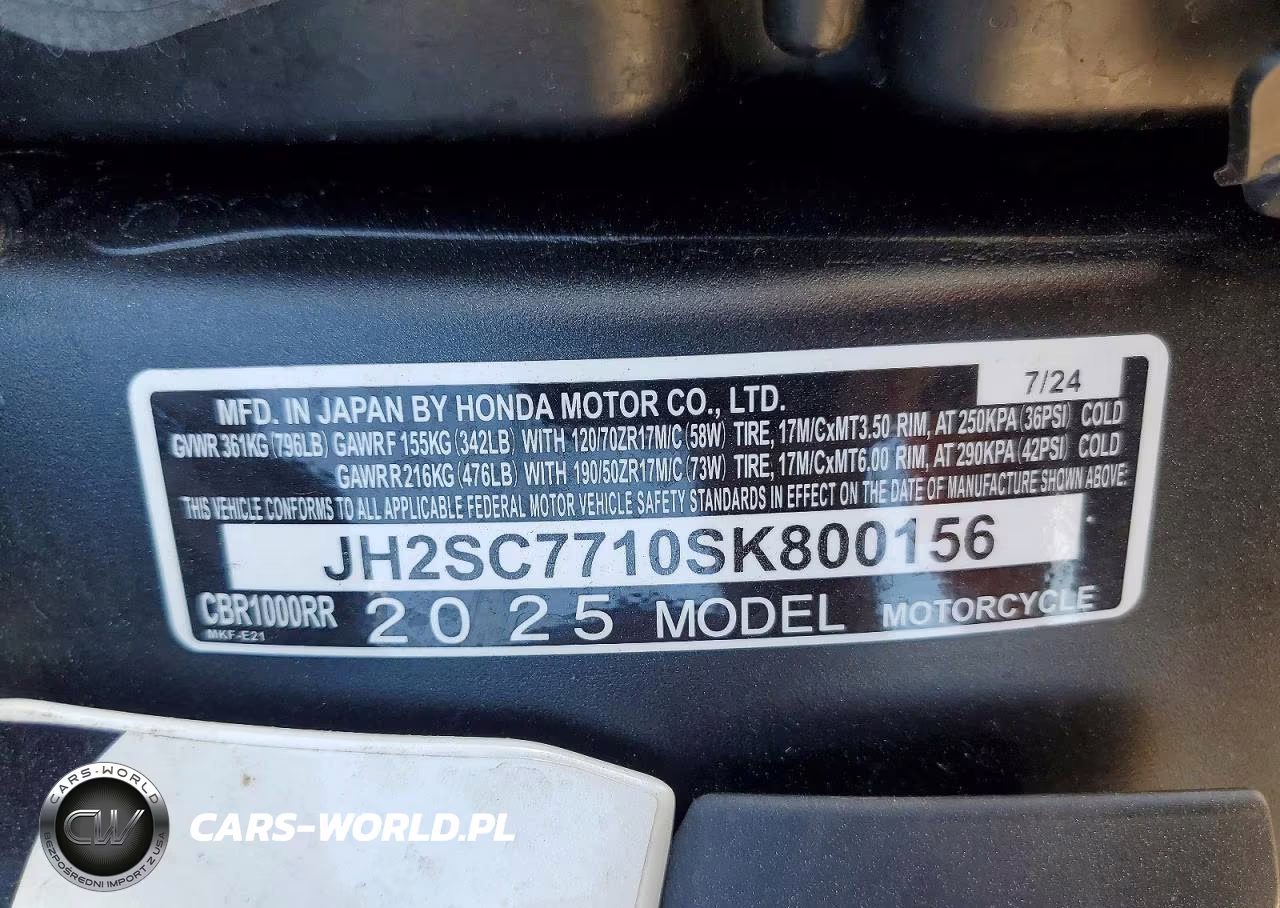 2025 Honda Cbr1000 Rr VIN:JH2SC7710SK800156 - 9