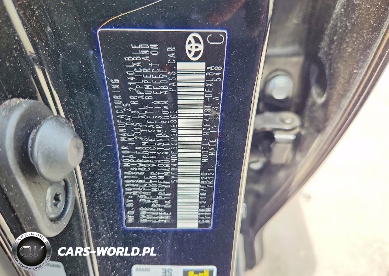 2025 Toyota Corolla Le VIN:5YFB4MDE5SP308865 - 12