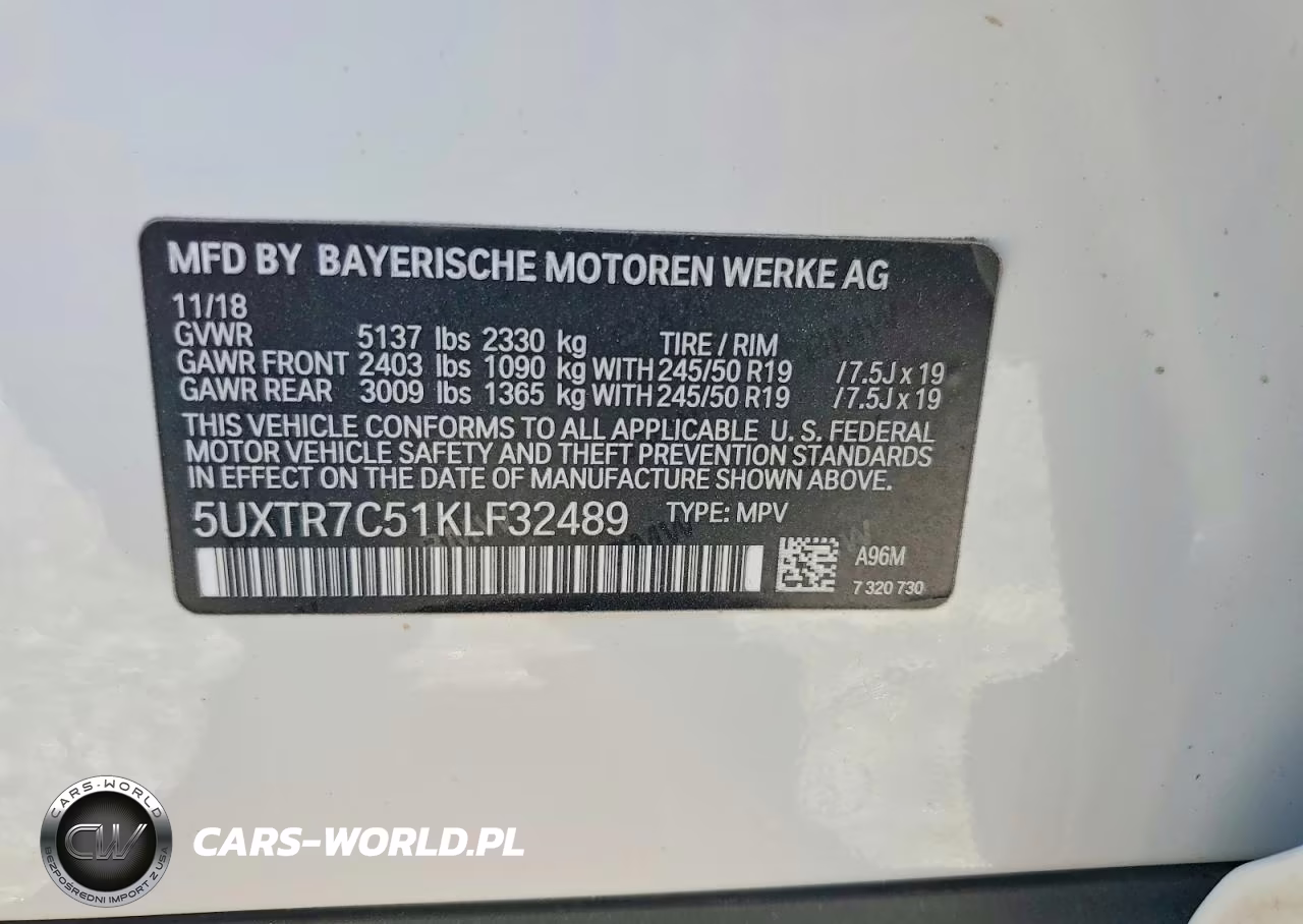 2019 BMW X3 Sdrive30I VIN:5UXTR7C51KLF32489 - 13