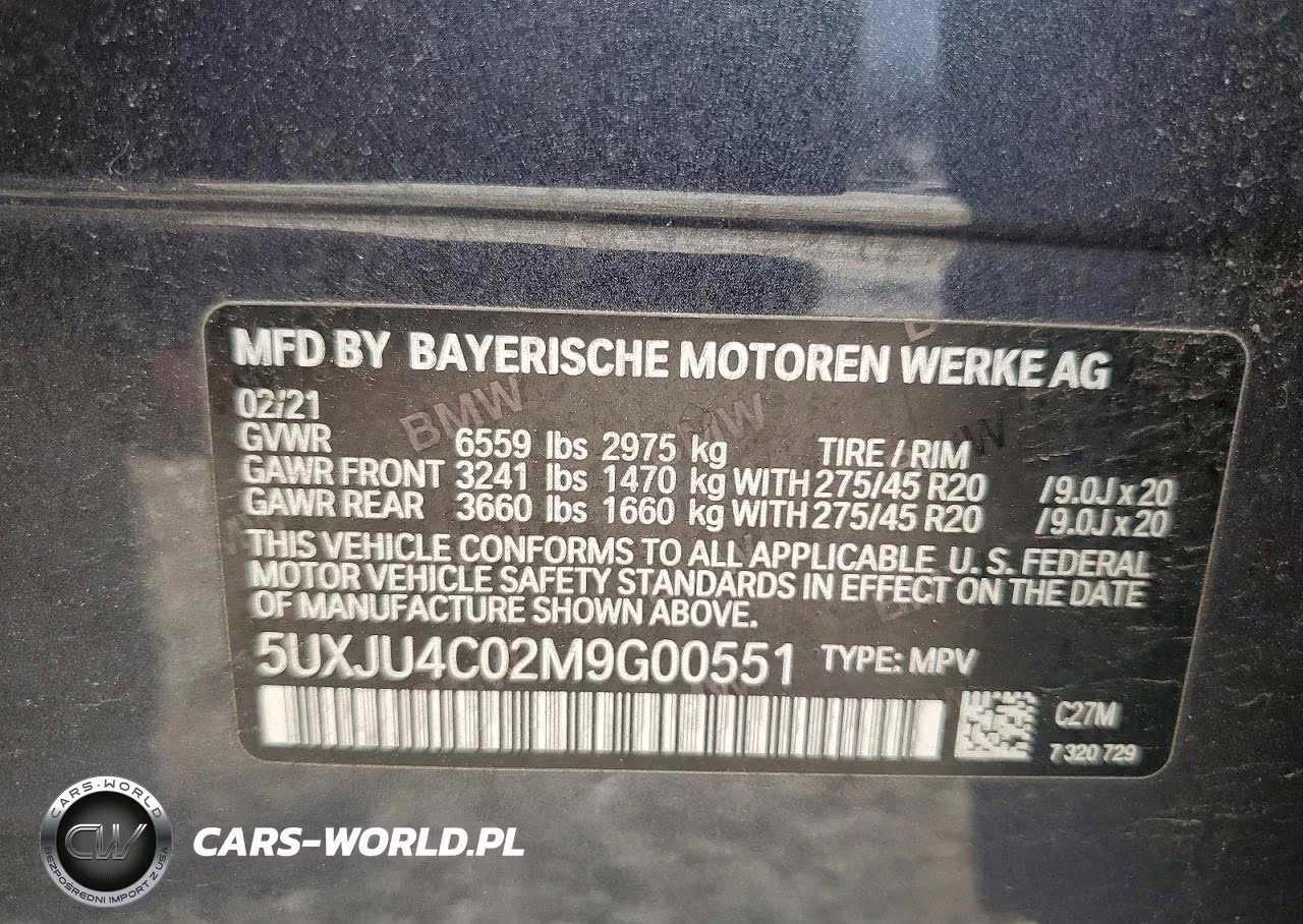 2021 BMW X5 M50I VIN:5UXJU4C02M9G00551 - 14