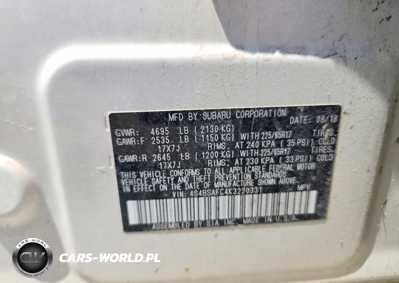 2019 Subaru Outback 2.5I Premium VIN:4S4BSAFC4K3220331 - 13