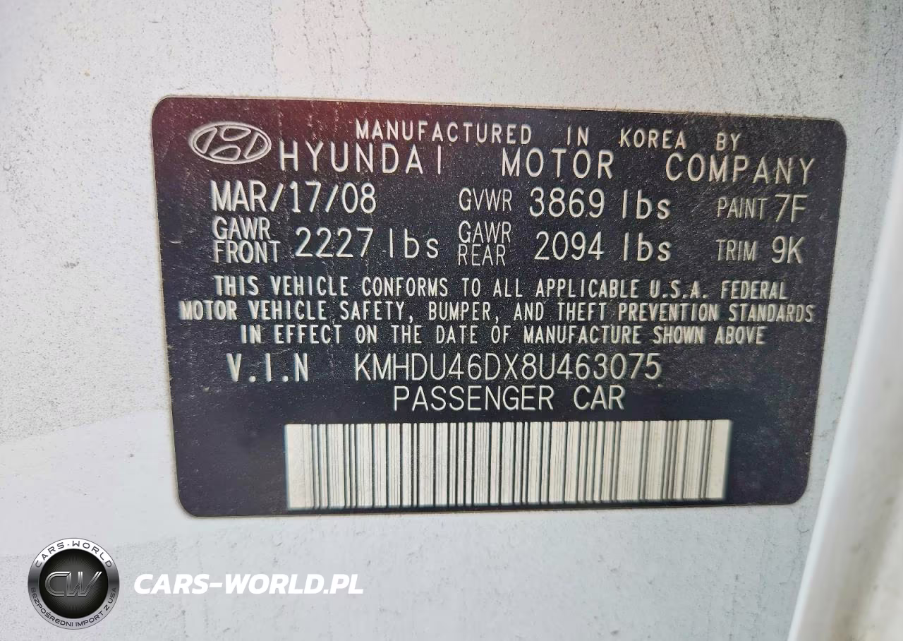 2008 Hyundai Elantra Gls VIN:KMHDU46DX8U463075 - 12