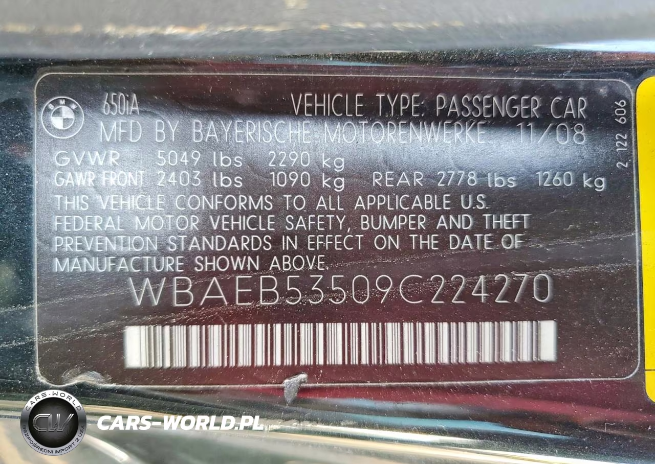 2009 BMW 650 I VIN:WBAEB53509C224270 - 12