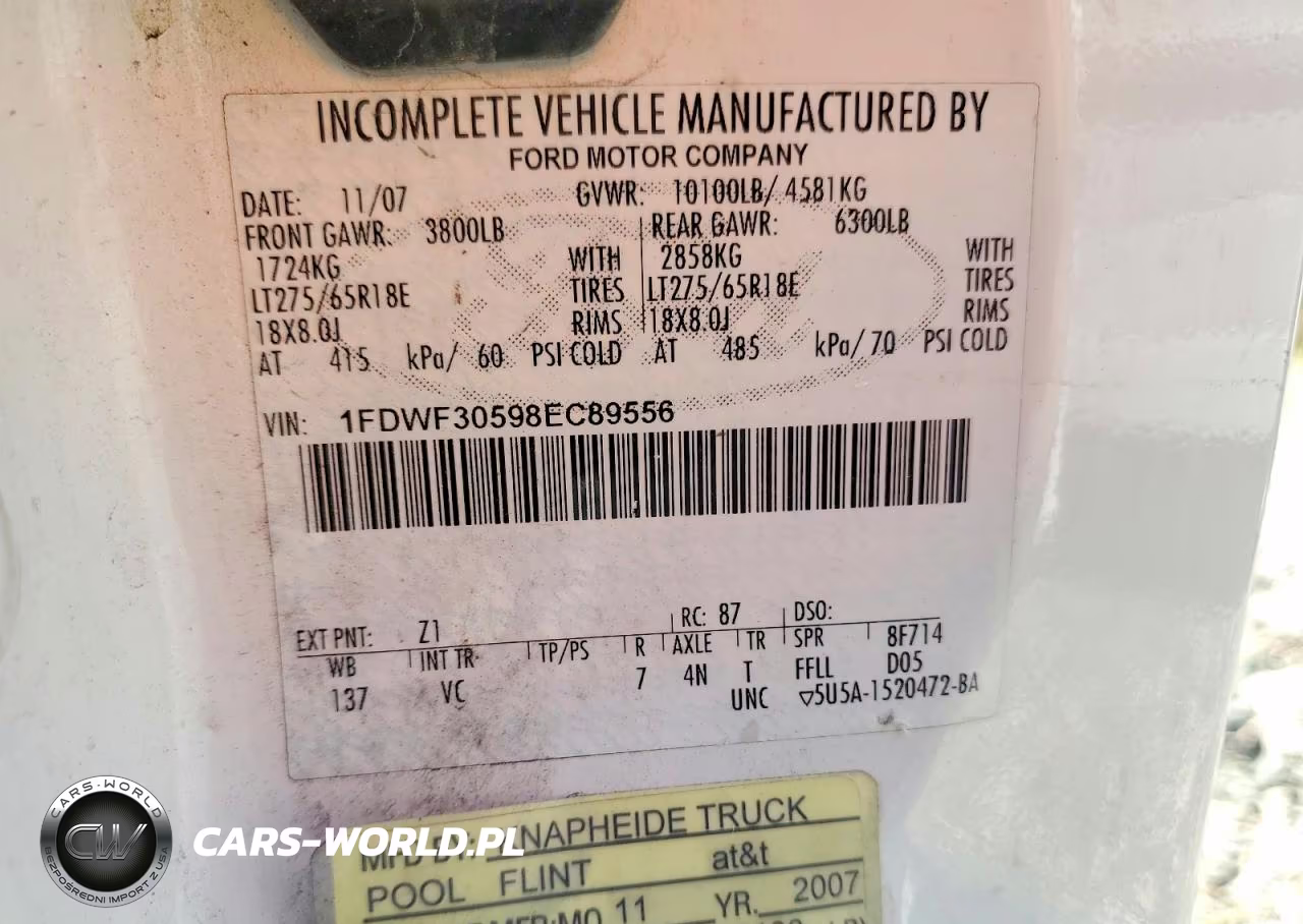 2008 Ford F350 Srw Super Duty VIN:1FDWF30598EC89556 - 12