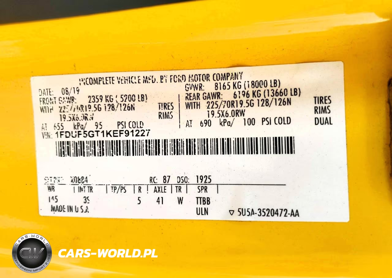 2019 Ford F550 Super Duty VIN:1FDUF5GT1KEF91227 - 12
