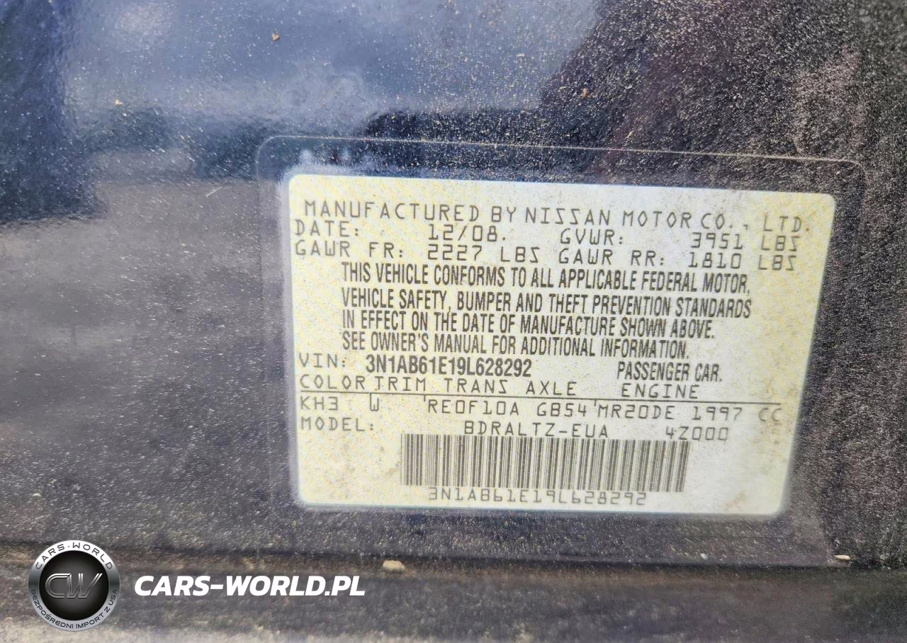 2009 Nissan Sentra 2.0 VIN:3N1AB61E19L628292 - 12