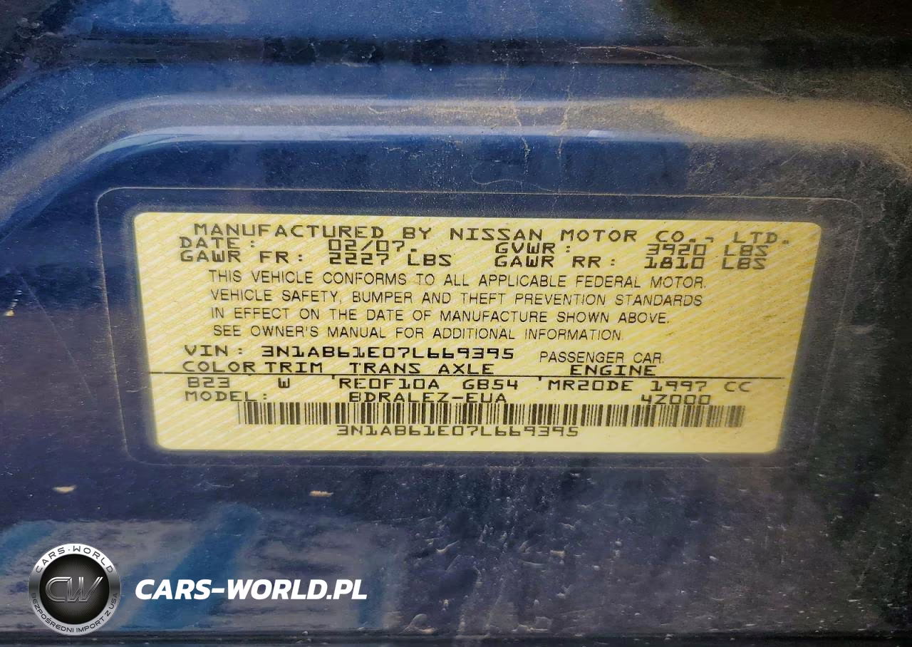 2007 Nissan Sentra 2.0 VIN:3N1AB61E07L669395 - 13