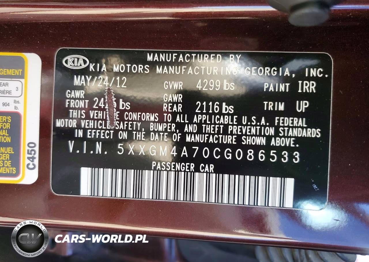 2012 Kia Optima Lx VIN:5XXGM4A70CG086533 - 12