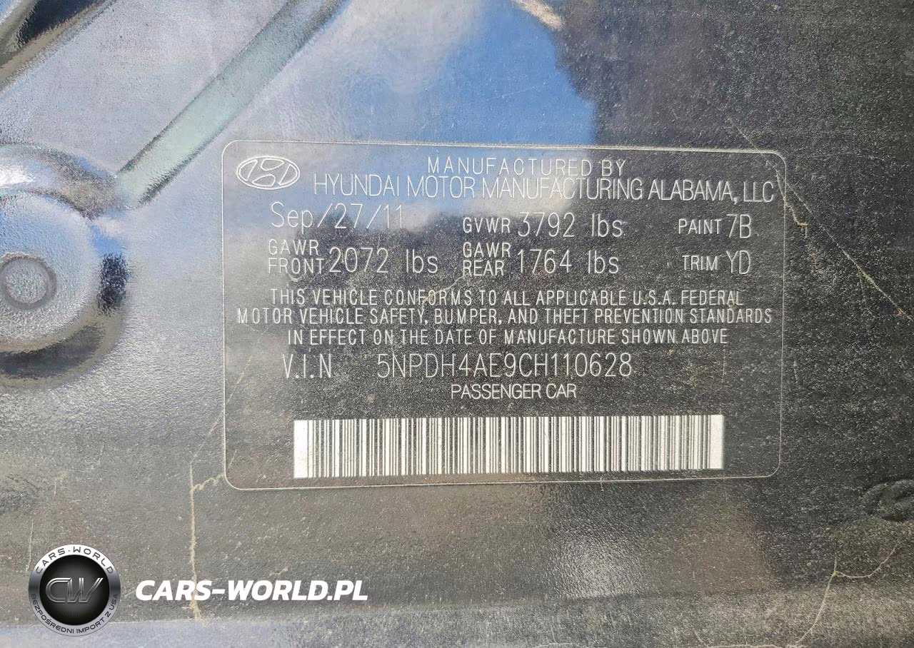 2012 Hyundai Elantra Limited VIN:5NPDH4AE9CH110628 - 12