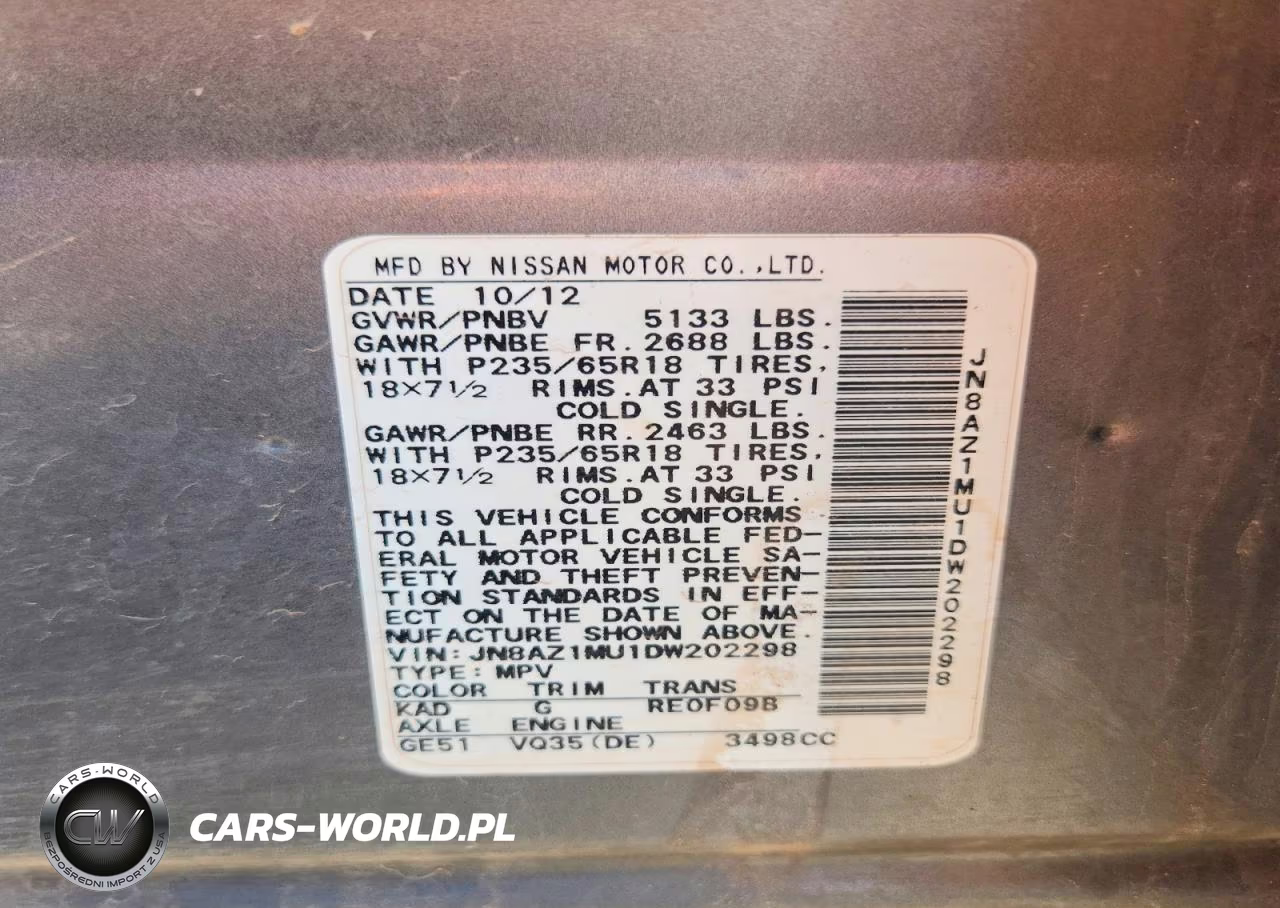2013 Nissan Murano S VIN:JN8AZ1MU1DW202298 - 12