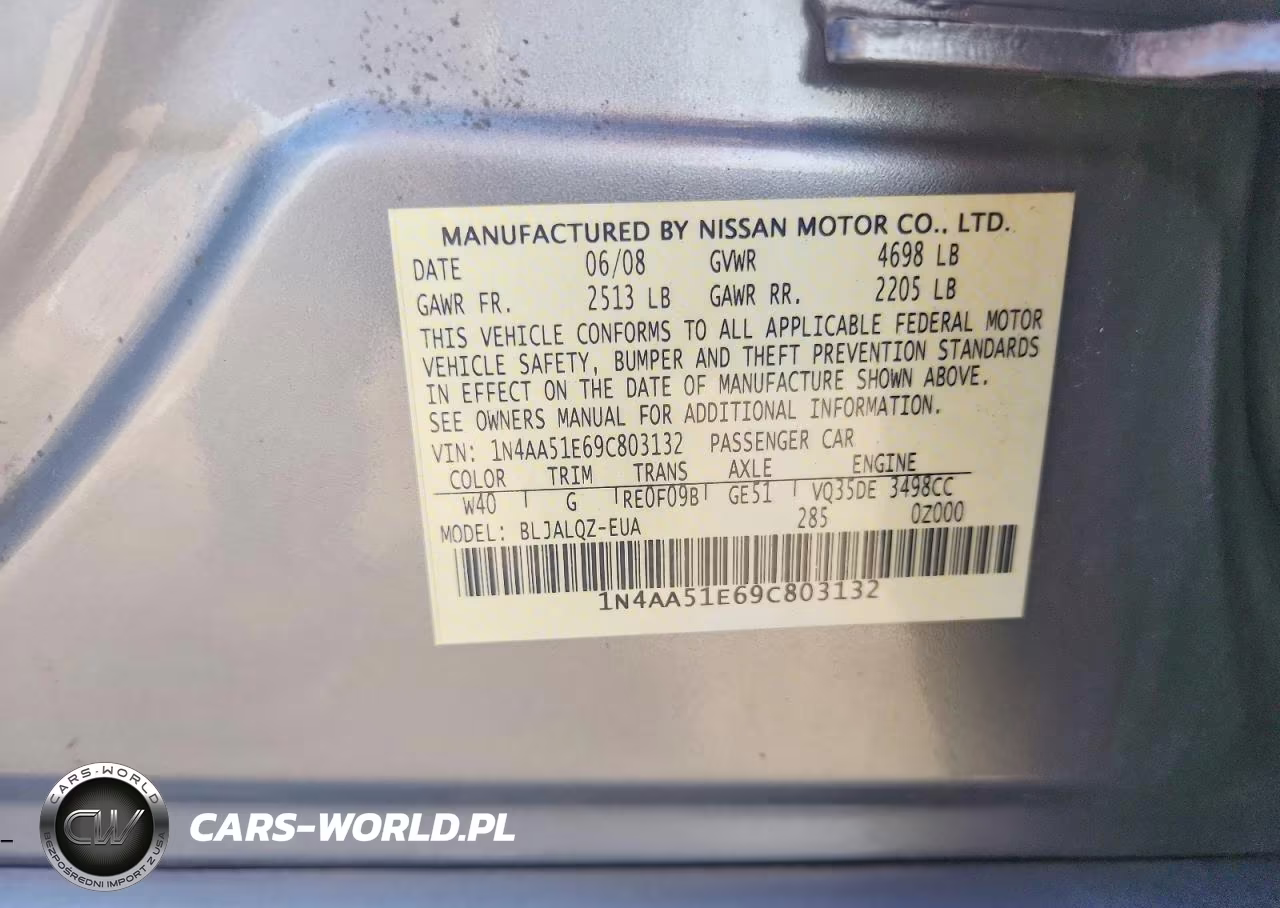 2009 Nissan Maxima 3.5 S VIN:1N4AA51E69C803132 - 13