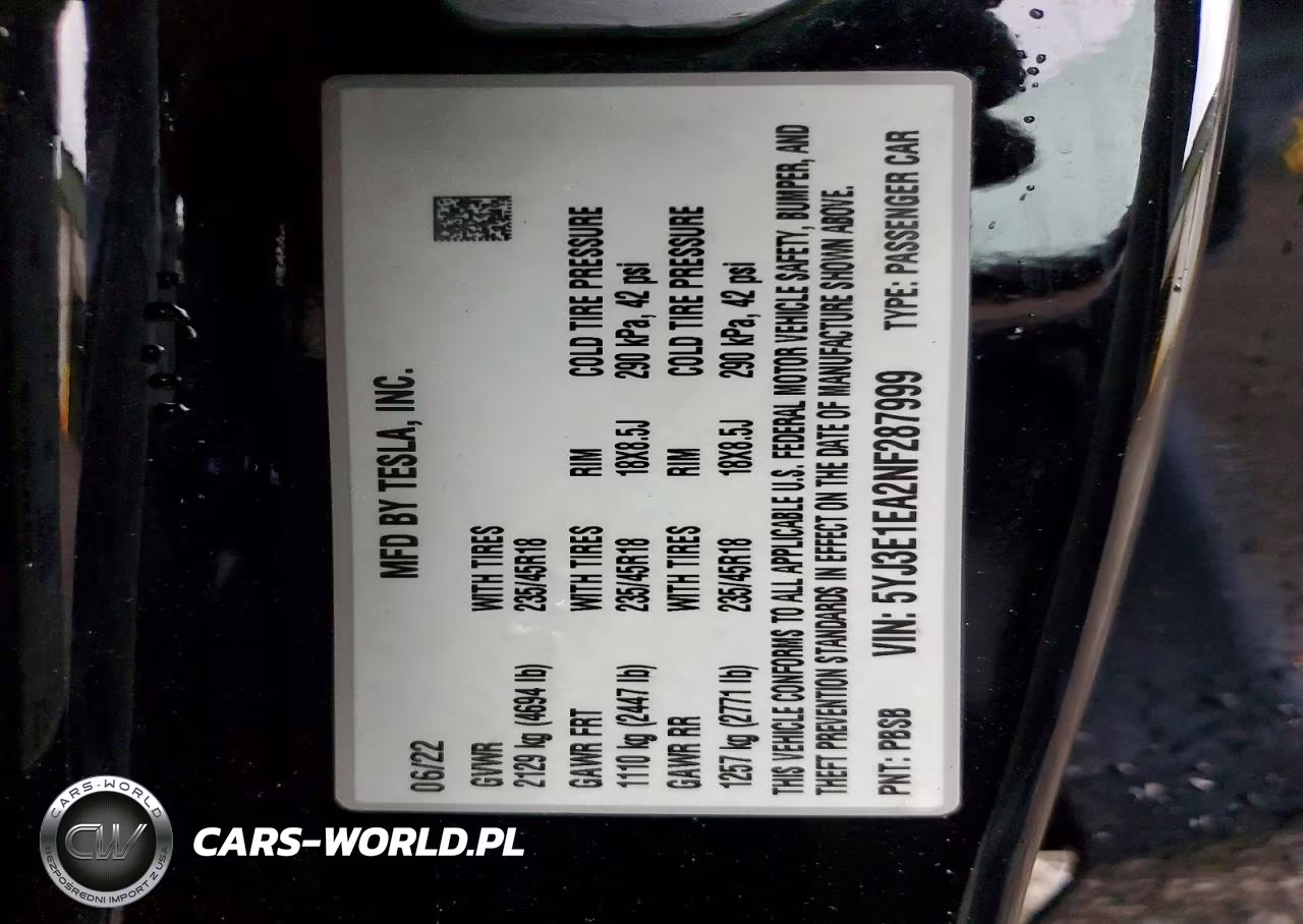 2022 Tesla Model 3 VIN:5YJ3E1EA2NF287999 - 12