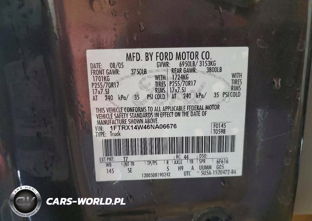 2006 Ford F150 VIN:1FTRX14W46NA06676 - 13