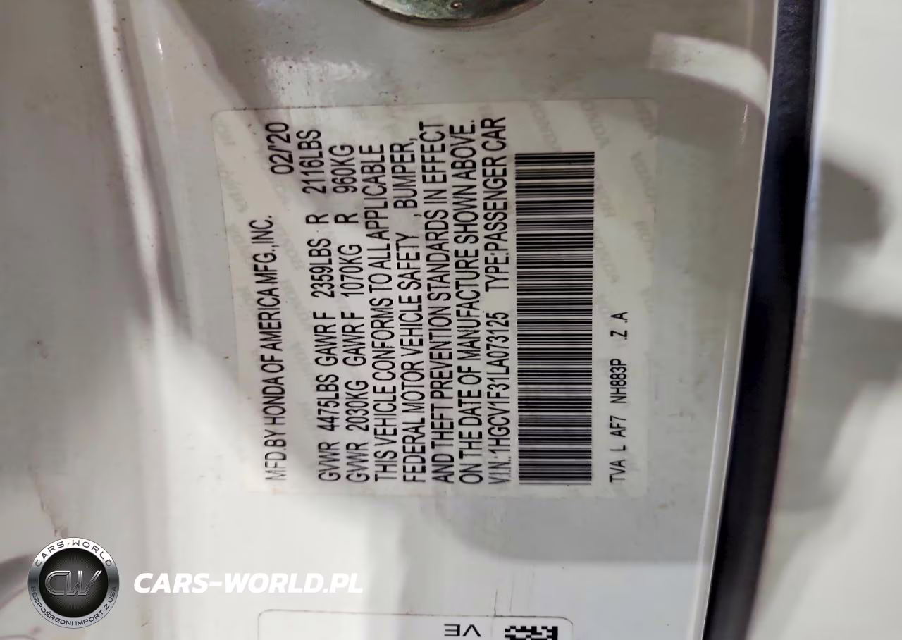2020 Honda Accord Sport VIN:1HGCV1F31LA073125 - 13
