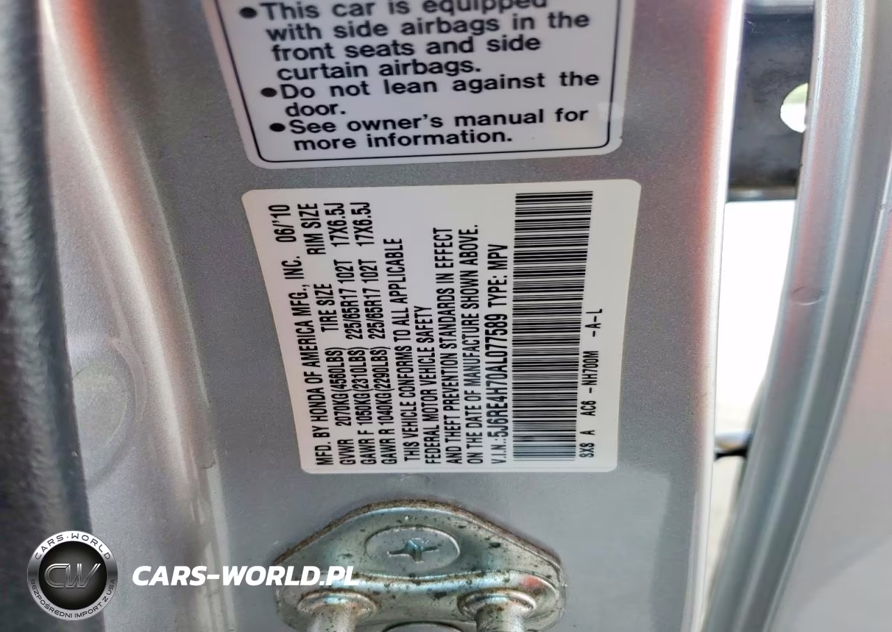 2010 Honda Cr-V Exl VIN:5J6RE4H70AL077589 - 12
