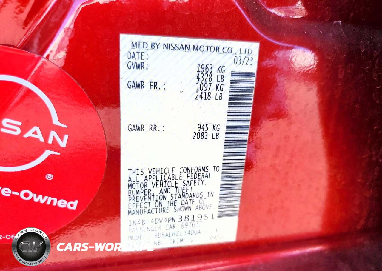 2023 Nissan Altima Sv VIN:1N4BL4DV4PN381951 - 12