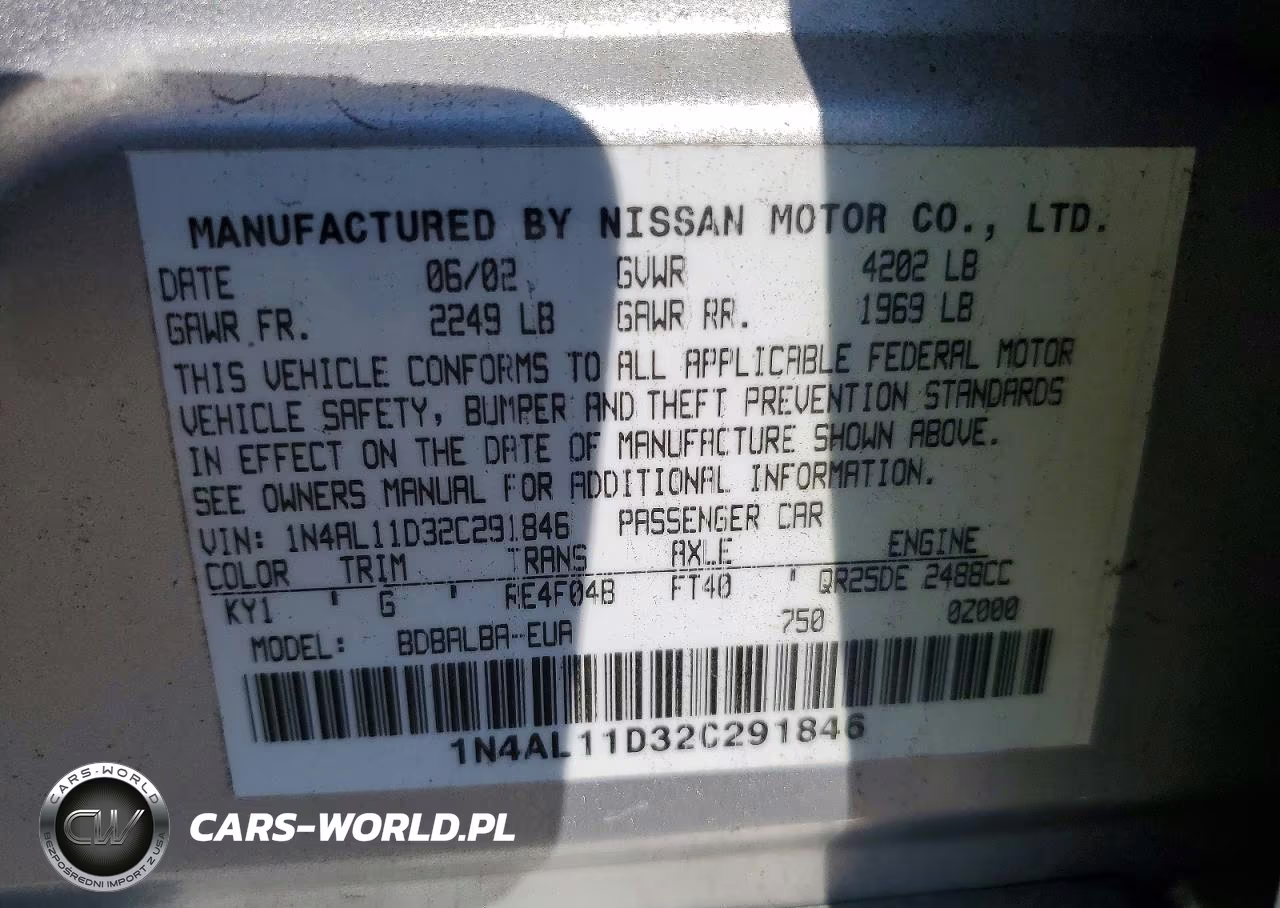 2002 Nissan Altima 2.5 VIN:1N4AL11D32C291846 - 12