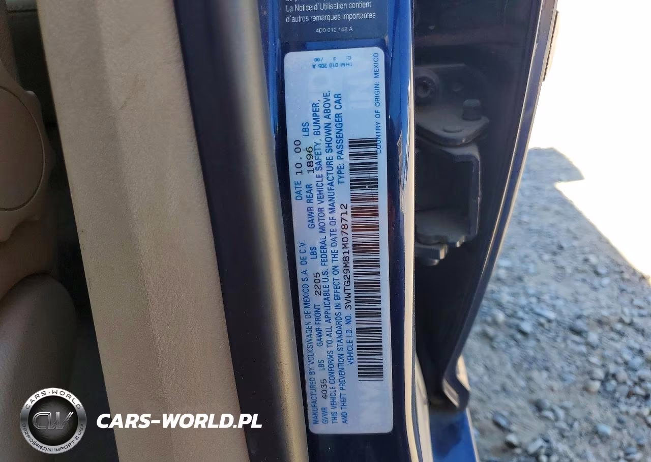 2001 Volkswagen Jetta Glx VIN:3VWTG29M81M078712 - 12