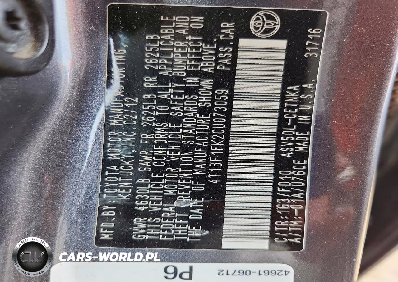 2012 Toyota Camry Le VIN:4T1BF1FK2CU073059 - 12