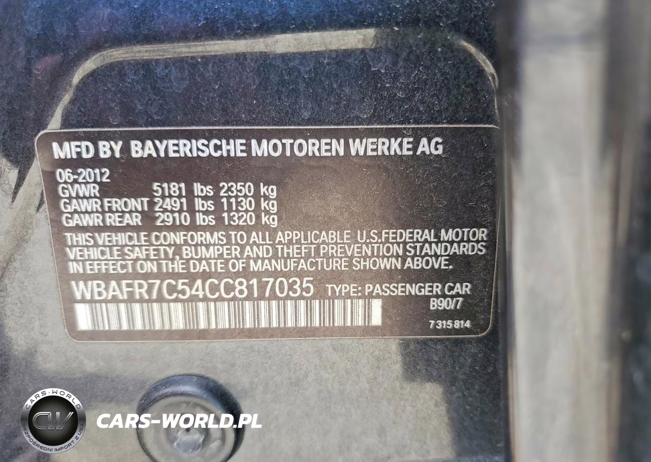 2012 BMW 535 I VIN:WBAFR7C54CC817035 - 12