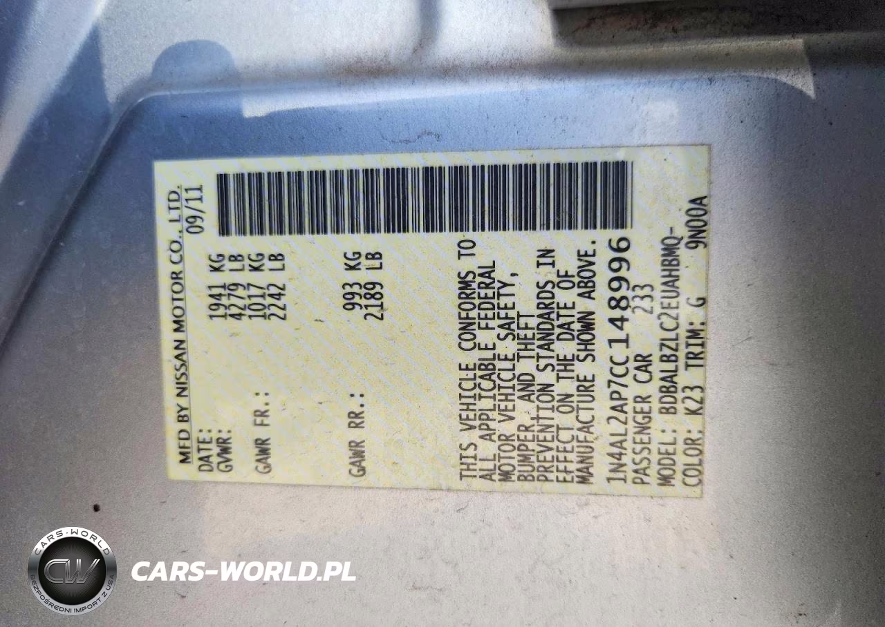 2012 Nissan Altima Base-S VIN:1N4AL2AP7CC148996 - 12