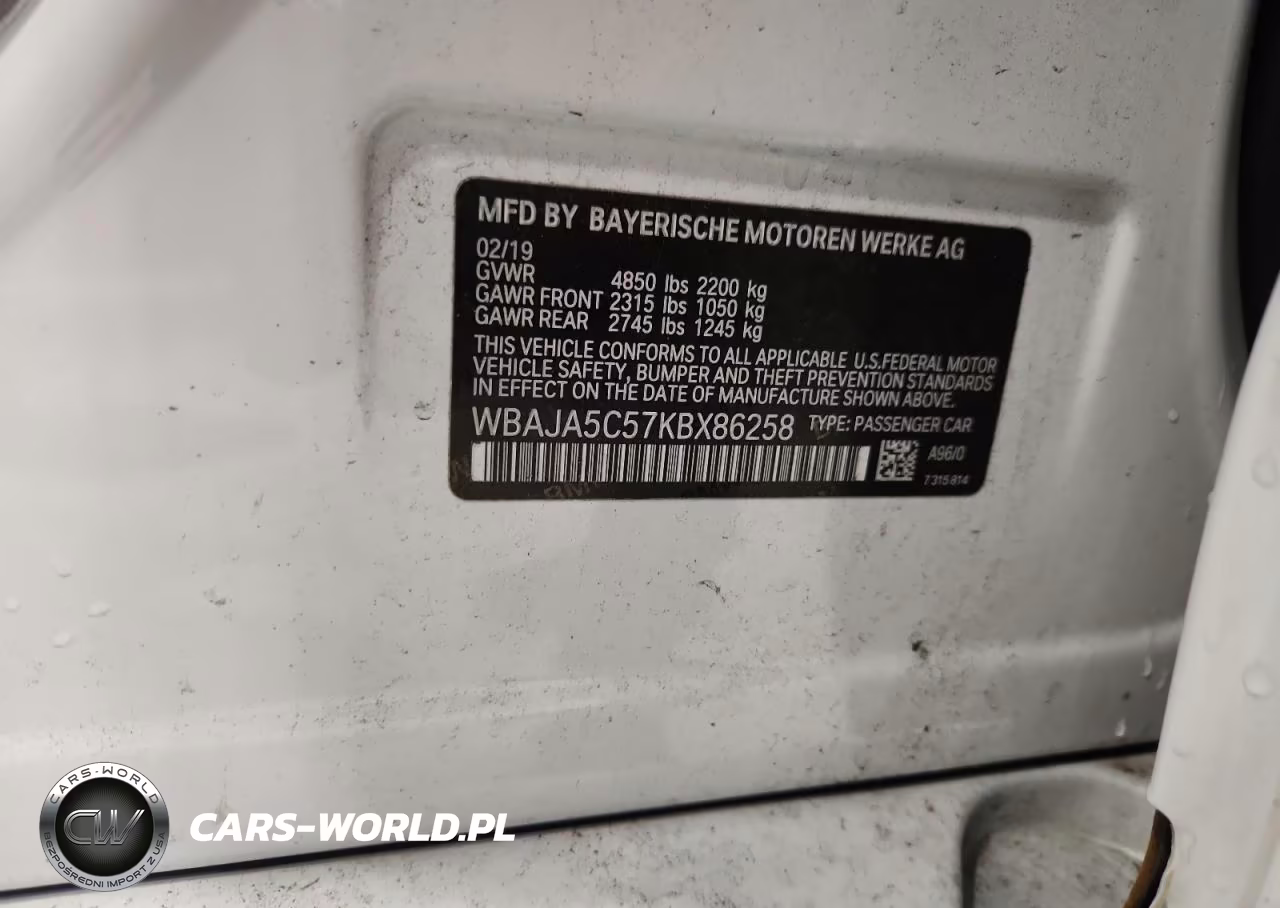 2019 BMW 530 I VIN:WBAJA5C57KBX86258 - 12