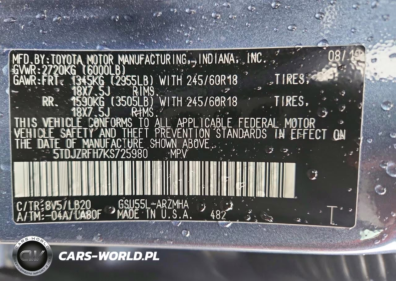 2019 Toyota Highlander Xle VIN:5TDJZRFH7KS725980 - 13