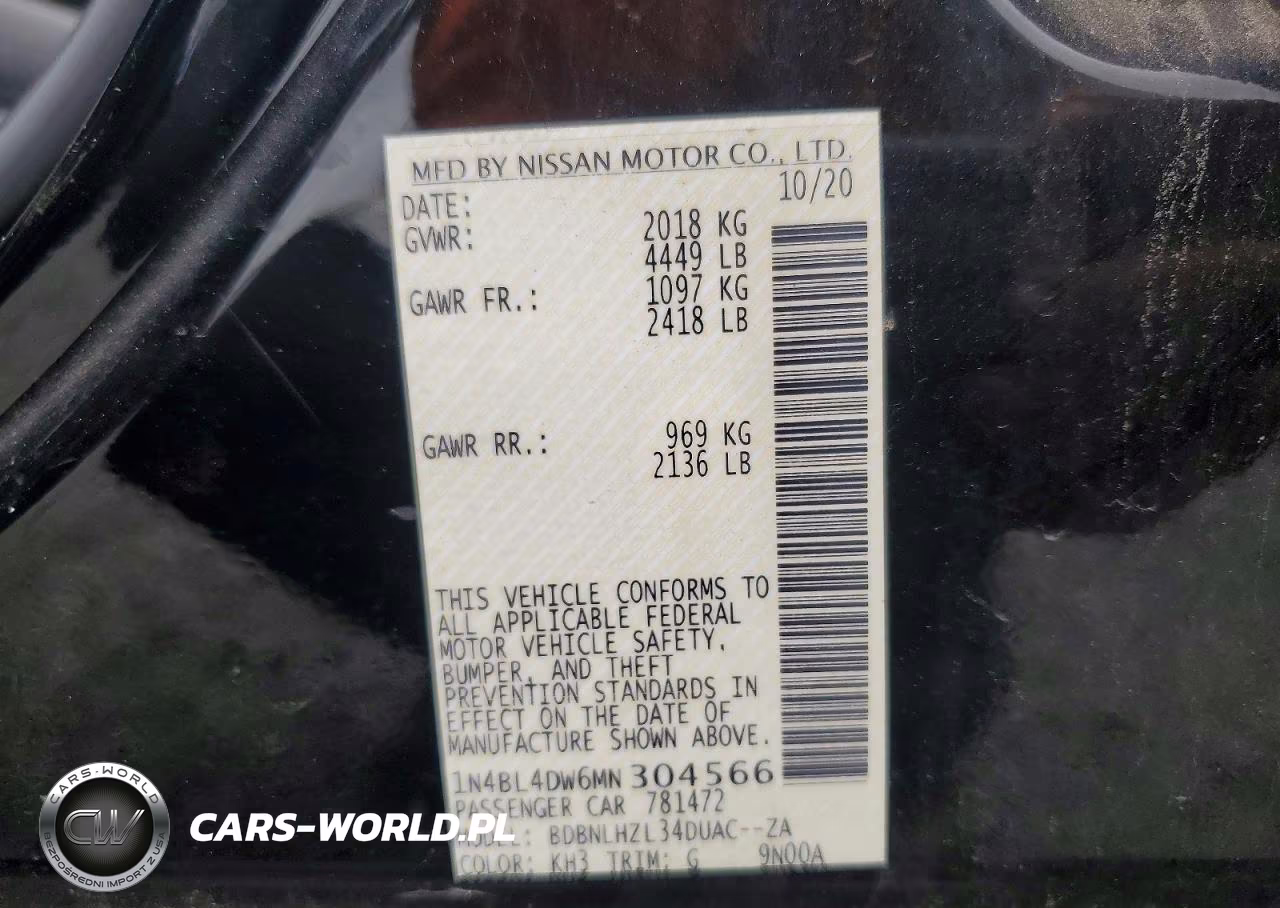 2021 Nissan Altima Sv VIN:1N4BL4DW6MN304566 - 12