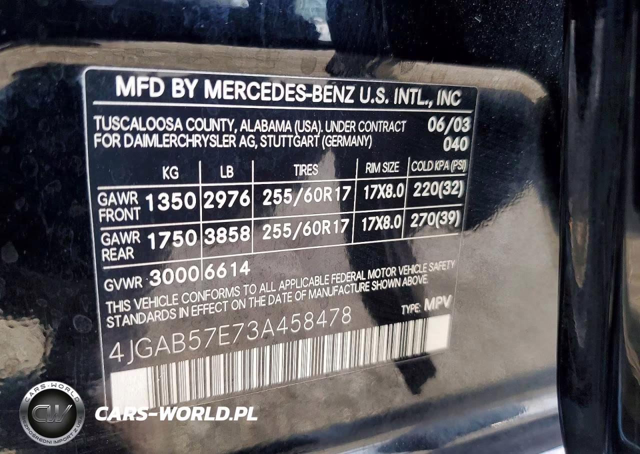 2003 Mercedes-Benz Ml 350 VIN:4JGAB57E73A458478 - 13