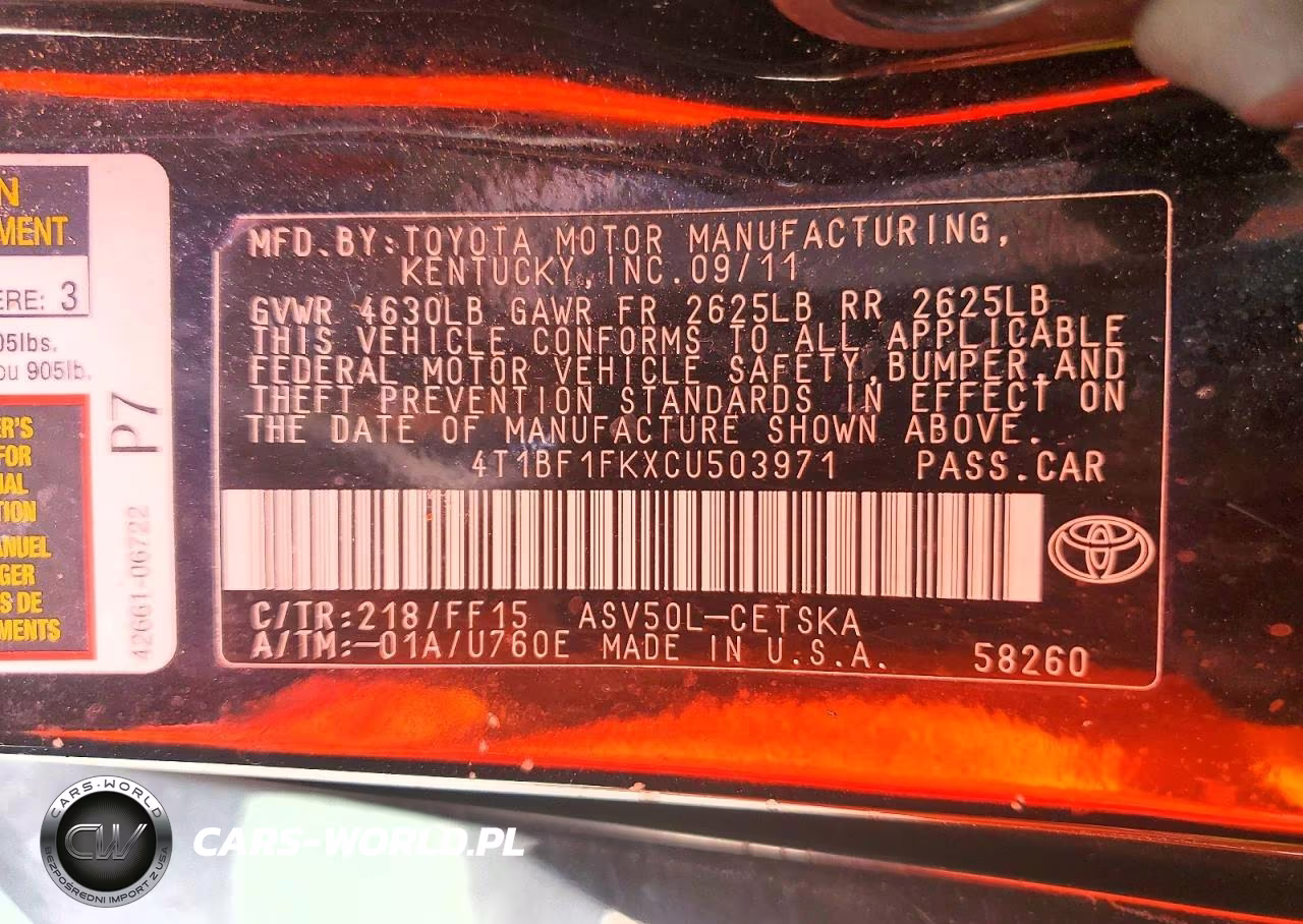 2012 Toyota Camry Se VIN:4T1BF1FKXCU503971 - 12